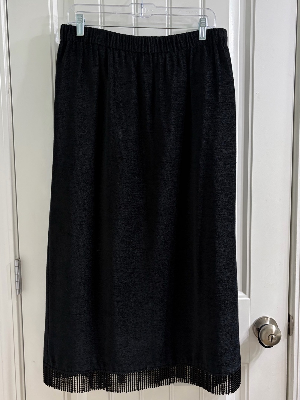 Vintage Indigo Moon Black Chenille Black Midi Skirt Fringe Hem L Artsy Boho